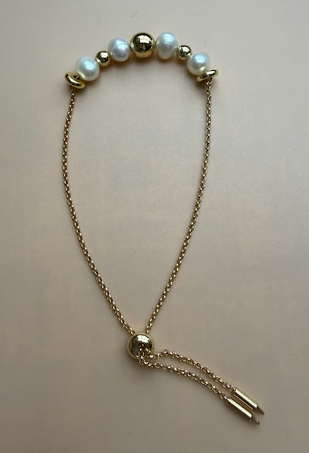 Freshwater Pearl Adjustable Slider Bracelet - 18K Gold Filled