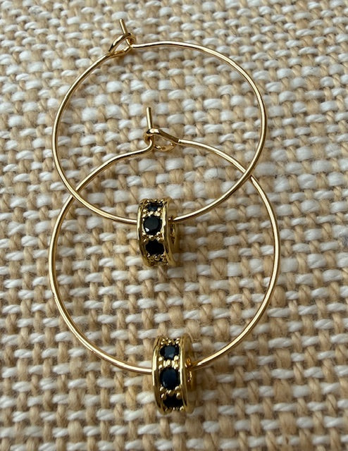 Black Crystal Bead Hoop Earrings