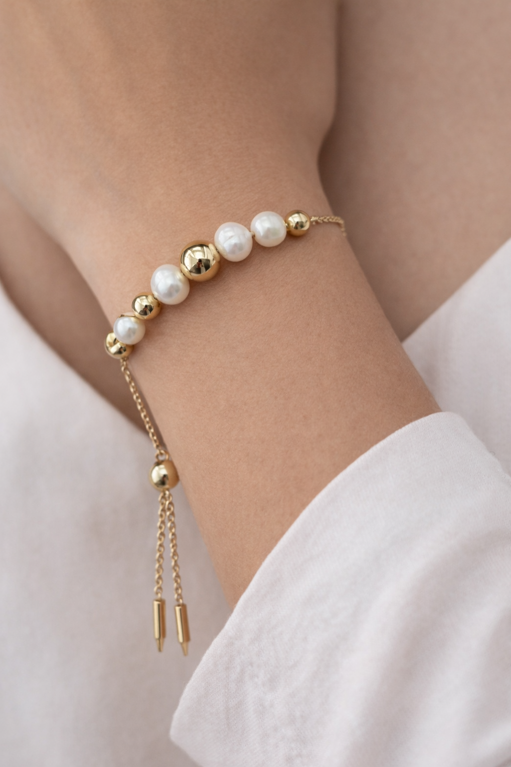 Freshwater Pearl Adjustable Slider Bracelet - 18K Gold Filled