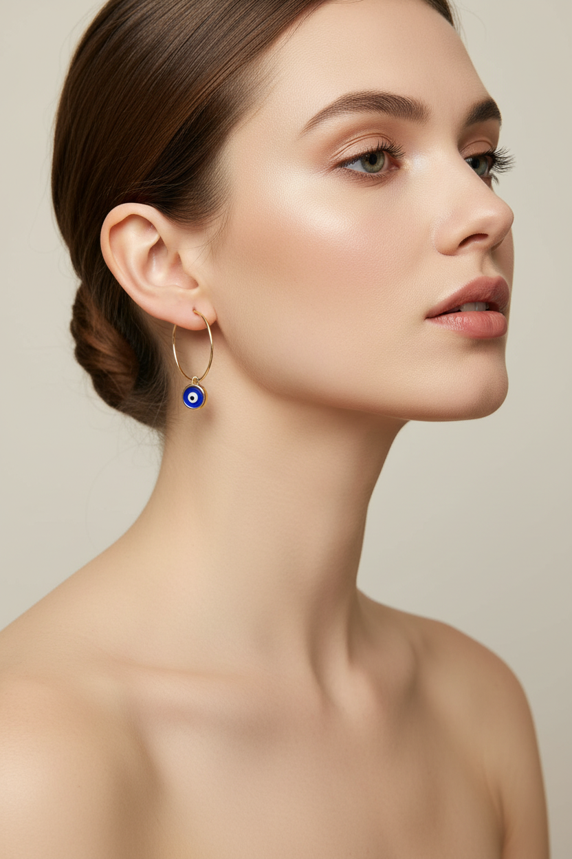 Evil Eye Charm Hoops