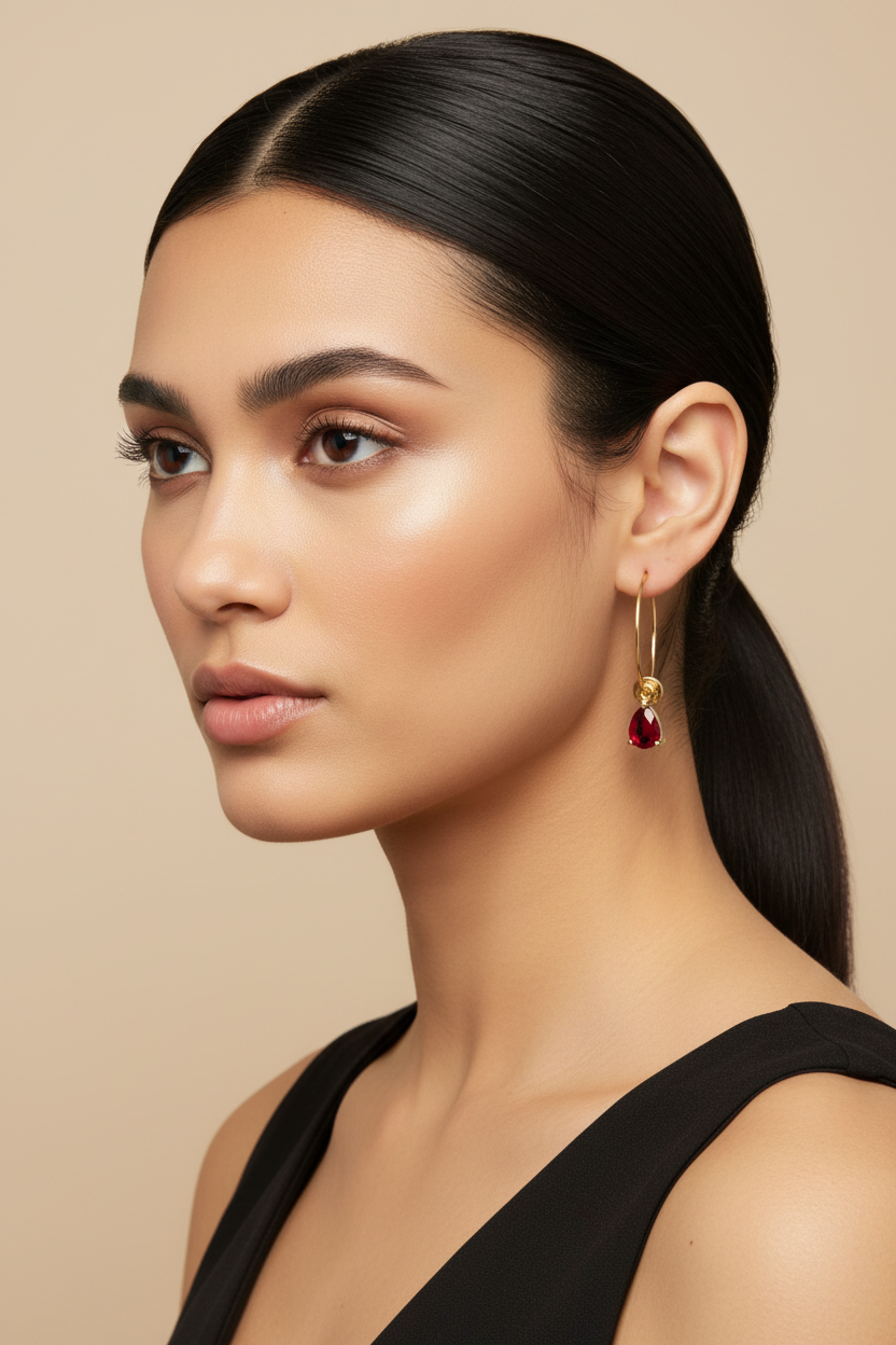 Czech Crystal Teardrop Charm Hoops with Disc Bead