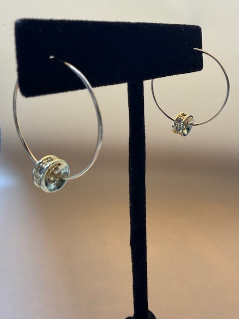 Round Clear Crystal Beads Golden Hoops