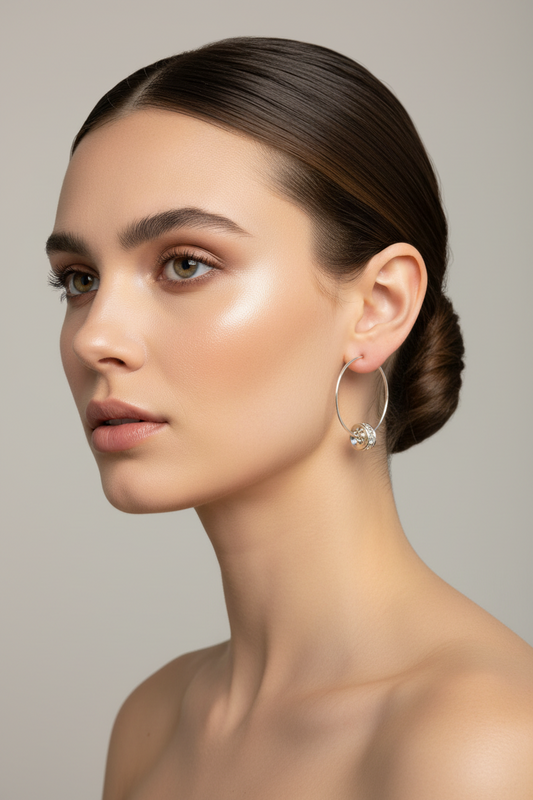 Round Clear Crystal Beads Golden Hoops