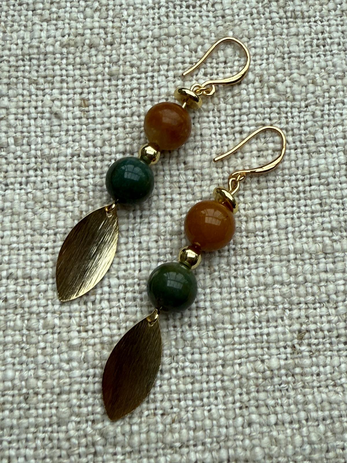 Fancy Jasper and Gold Charm Drop Earrings