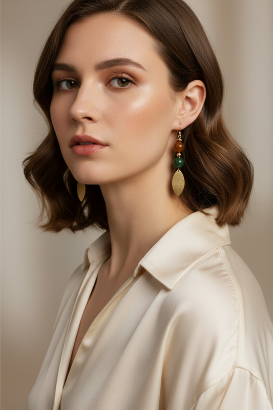 Fancy Jasper and Gold Charm Drop Earrings