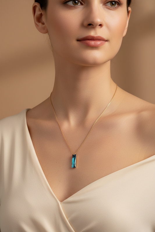 Bermuda Blue Crystal Pendant Necklace