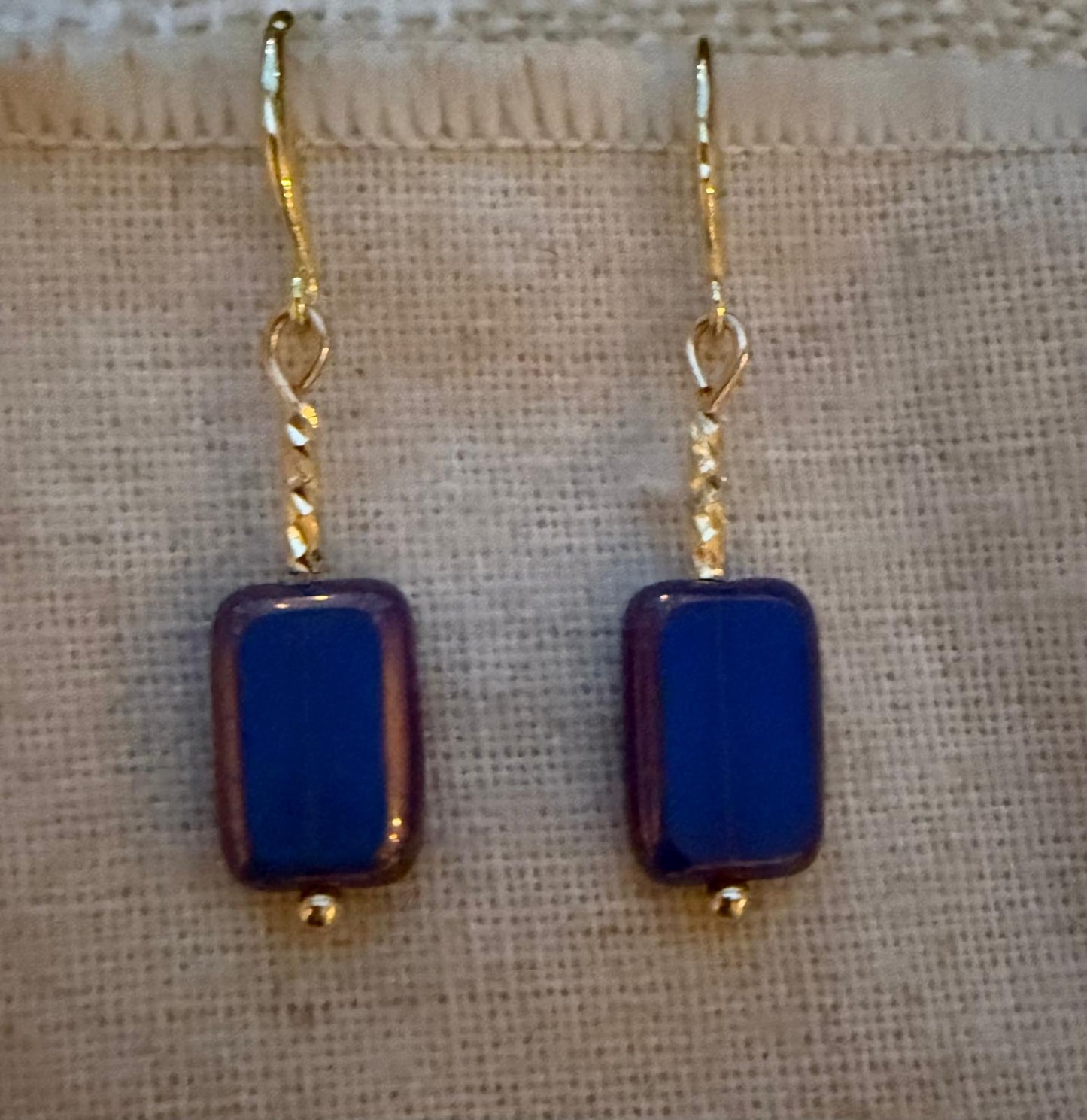Blue Czech Glass Dangle Earrings
