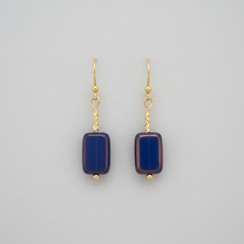 Blue Czech Glass Dangle Earrings