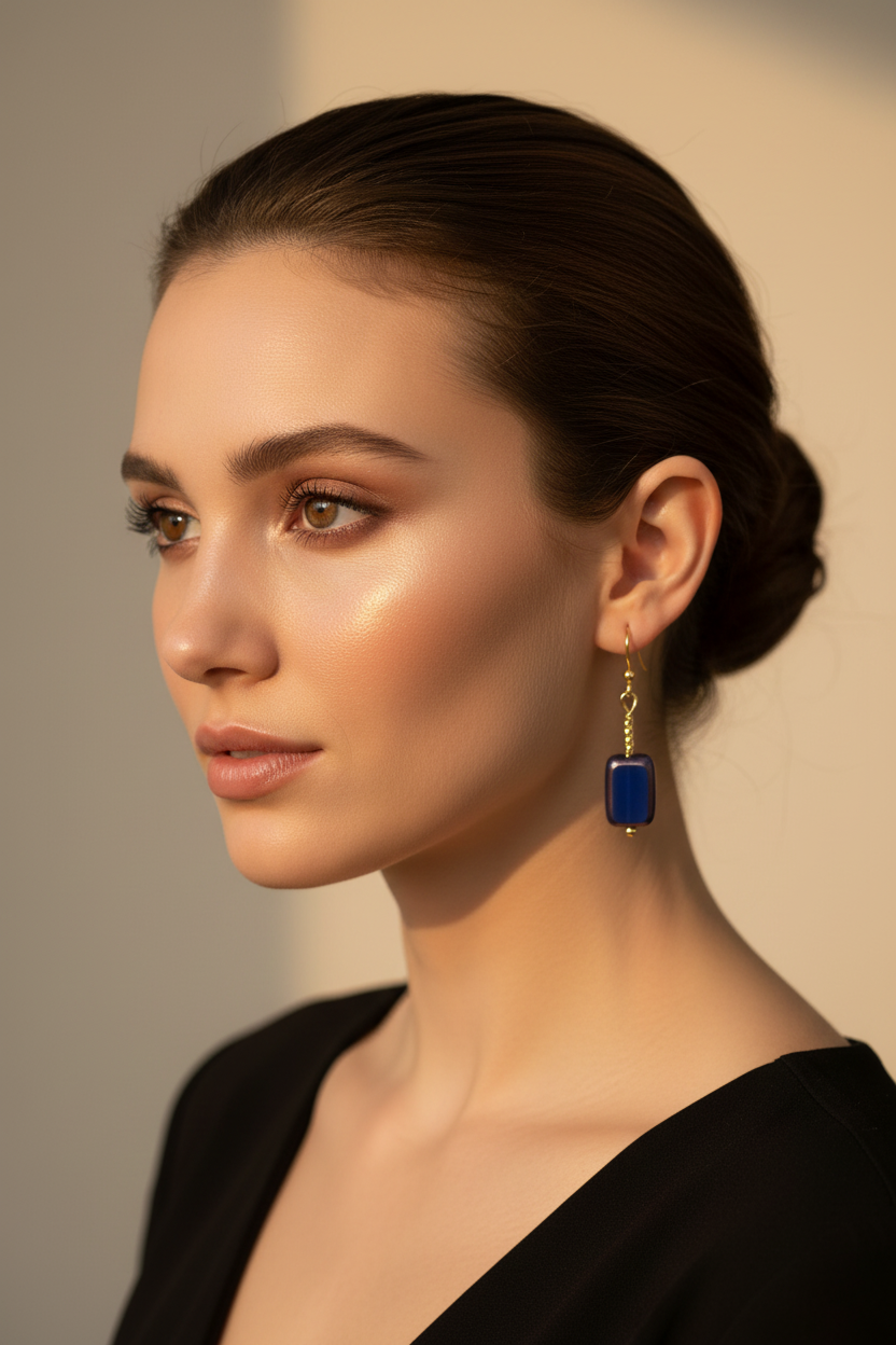 Blue Czech Glass Dangle Earrings