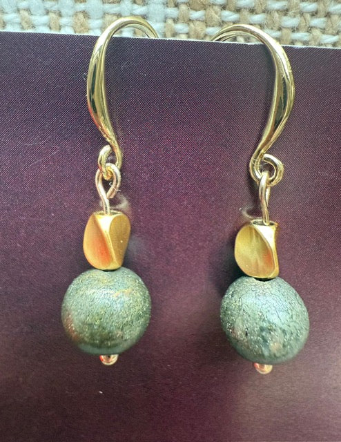 Bottle Green Fancy Jasper Dangle Earrings