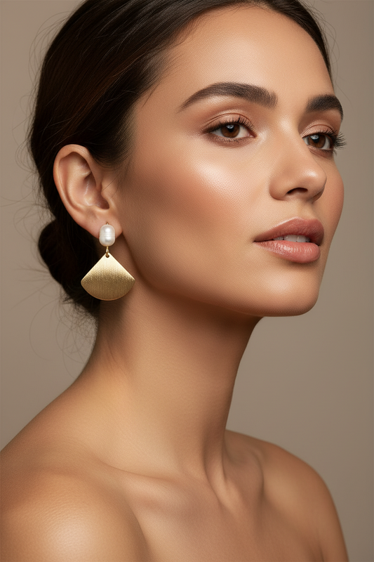 Pearl and Gold Teardrop Dangle Earrings