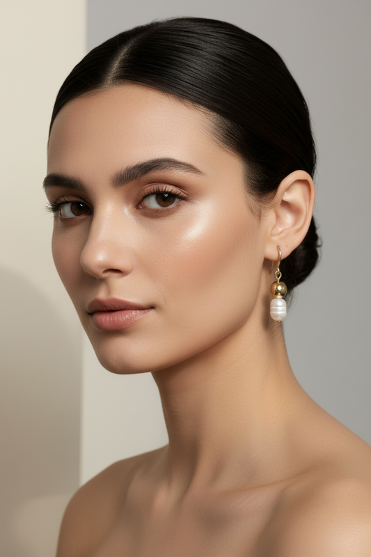 Pearl and Gold Bead Dangle Earrings