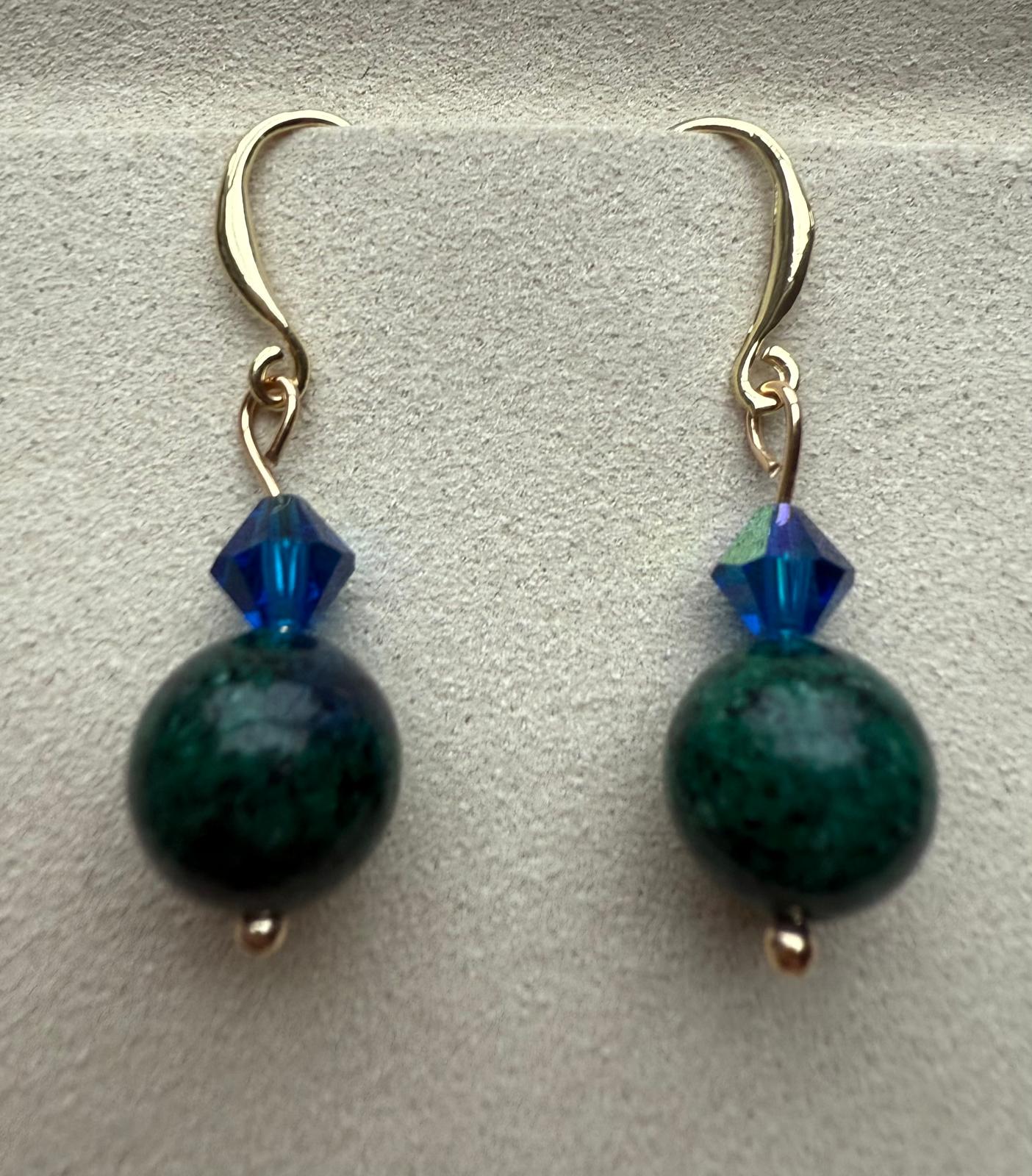 Chrysocolla and Czech Crystal Dangle Earrings