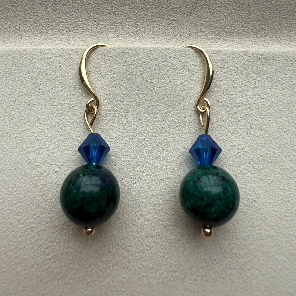 Chrysocolla and Czech Crystal Dangle Earrings