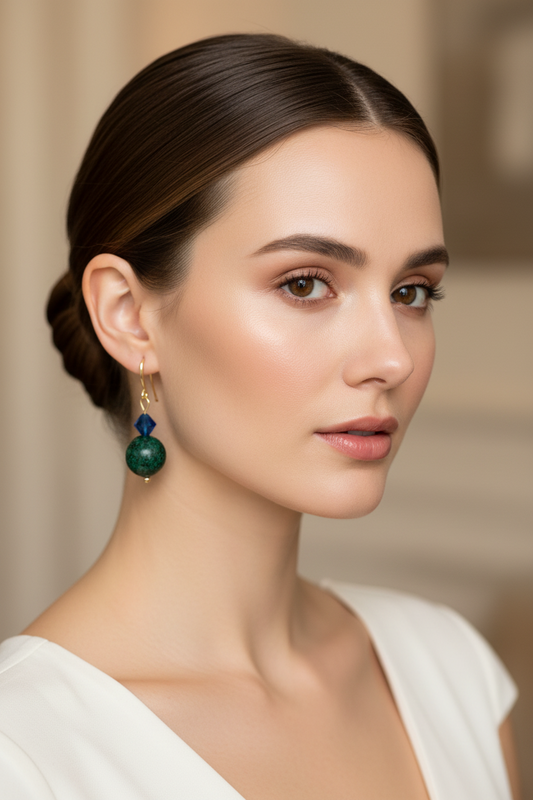 Chrysocolla and Czech Crystal Dangle Earrings