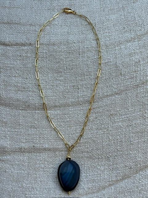 Blue Agate Paper Clip Chain Necklace