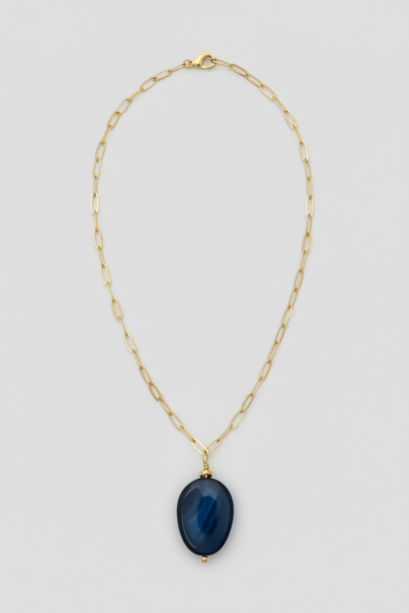 Blue Agate Paper Clip Chain Necklace