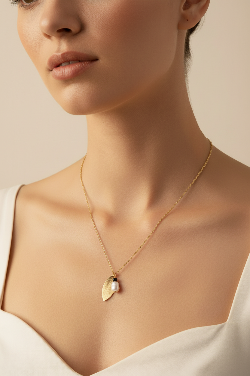 Pearl and Gold Charm Necklace