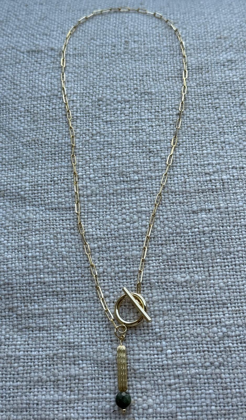 Gold Tube Bead Paper Clip Chain Necklace