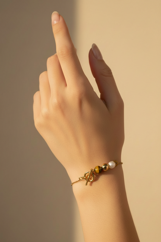 Freshwater Pearl & Agate Toggle Bracelet